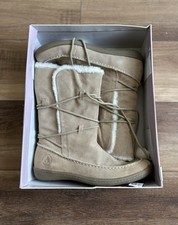 AirWalk Boots Womens Lace Up Suede Faux Fur Moccasin Wedge Boho Natural Tan 8