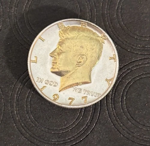 DANBURY MINT,    1977 KENNEDY HALF DOLLAR, GOLD AND SILVER PLATED