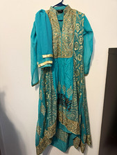 Women s Pakistani Salwar Kameez Suit Set Blue Chiffon w/ Dupatta Custom