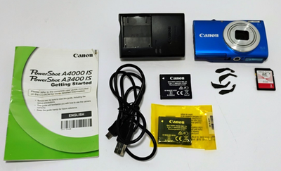 #ad Canon PowerShot A4000 IS Camera Blue Parts Repair Lens Error Powers On Complete $80.00