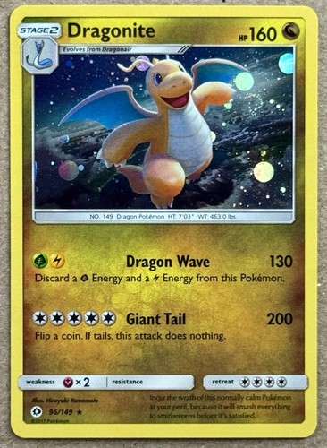2017 POKÉMON TCG SUN & MOON BASE SET DRAGONITE COSMOS HOLO 96/149 NM SWIRL 🌀