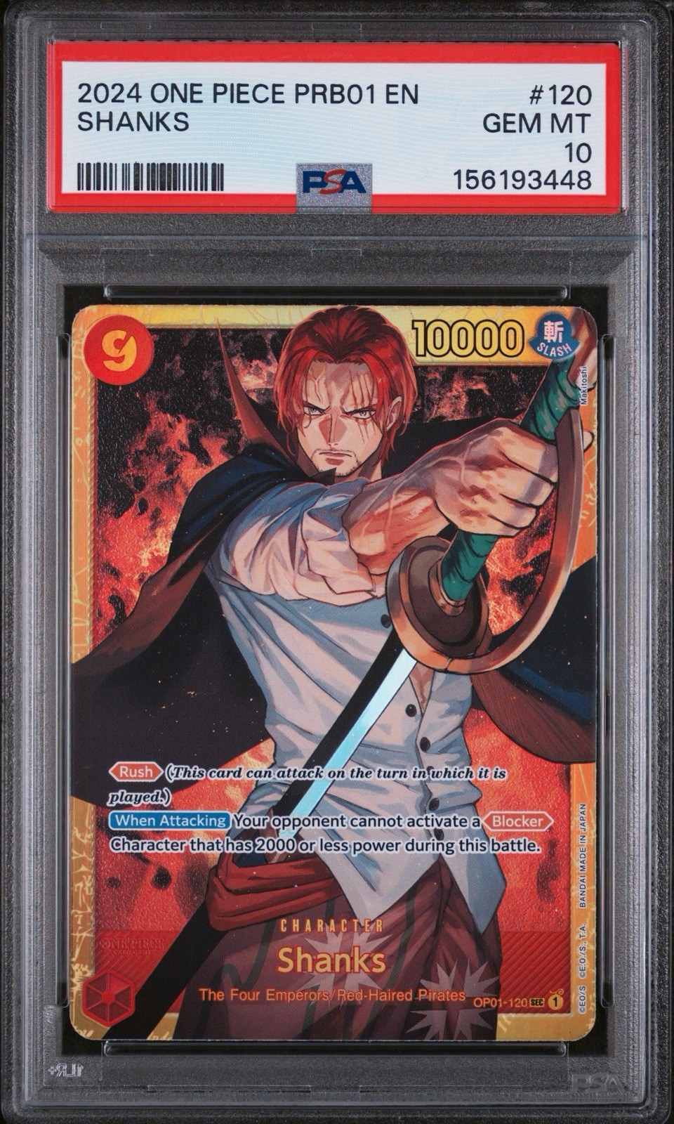 PSA 10 Shanks One Piece The Best Premium Booster PRB01 Secret Rare OP01-120 ✨🔥