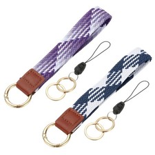 Keychain Wristlet 2Pcs Cute Keychain Woven Wrist Lanyard Purple-White/Blue-White