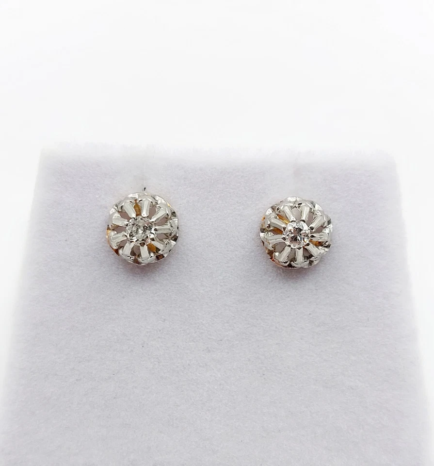 Pendientes antiguos de oro rosa 18k diamantes talla antigua (alrededor de 1900) - Imagen 2 de 4