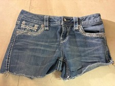 Rock Revival Women's Blue Denim Jean Shorts Embroidered Cut-Off Size 28