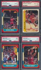 1986 FLEER BASKETBALL SET PSA GRADED (143) #57 JORDAN & #8 STICKER PSA 8.5