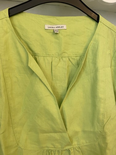 Laura Ashley Green Linen Blouse Uk 18 - Picture 2 of 7
