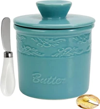 Butter Crock - French Butter Keeper Dish with Lid for Countertop, Ceramic Crock
