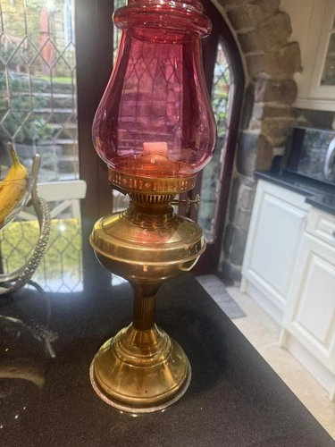 Vintage Brass Corinthian Oil Lamp Cranberry  / Parts