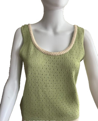 ST. JOHN Women's Solid Green Round Neck Textured Sleeveless Blouse Top SZ Small