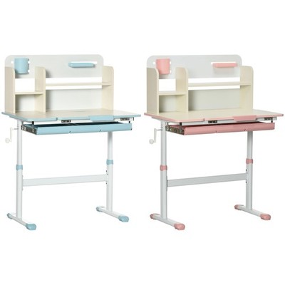 Qaba Height Adjustable Kids Desk with Tilt Desktop Drawer Storage Shelf