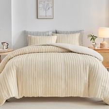 Tufted Duvet Cover Set King Size, Khaki Striped Textured Boho Bedding Set, 3 Pcs