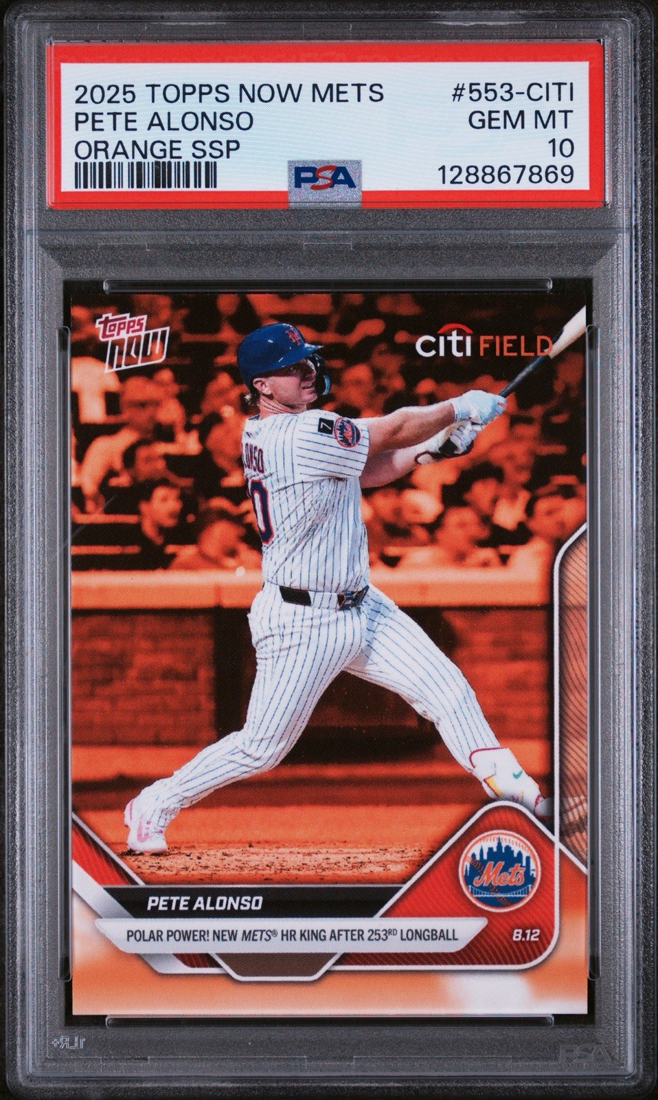 2025 Topps Now Pete Alonso Mets Homerun Record Orange SSP #553-Citi PSA 10