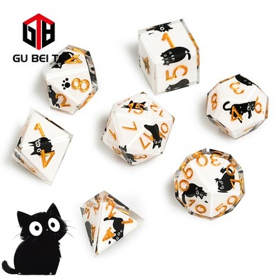 7PCS DND Dice Set Black Kitten Polyhedral Dice for Dungeons Dragons Role Playing