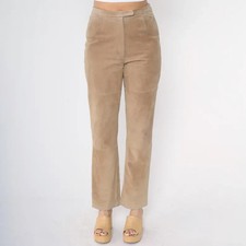Y2K Tan Suede Leather Pants Straight Leg High Waist Trousers Modern