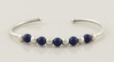 Sterling Silver Blue and Sterling Bead Cuff Bracelet 7" inch