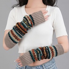 Women Arm Warmers Bohemian Knitted Long Stretchy Gloves Sleeves Mittens