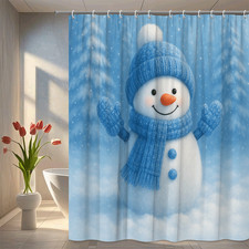 Cute Blue Snowman Shower Curtain for Winter Decor