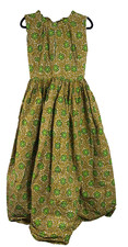 African Nigerian Sleeveless Ruched Dress Handmade green white rosette pattern