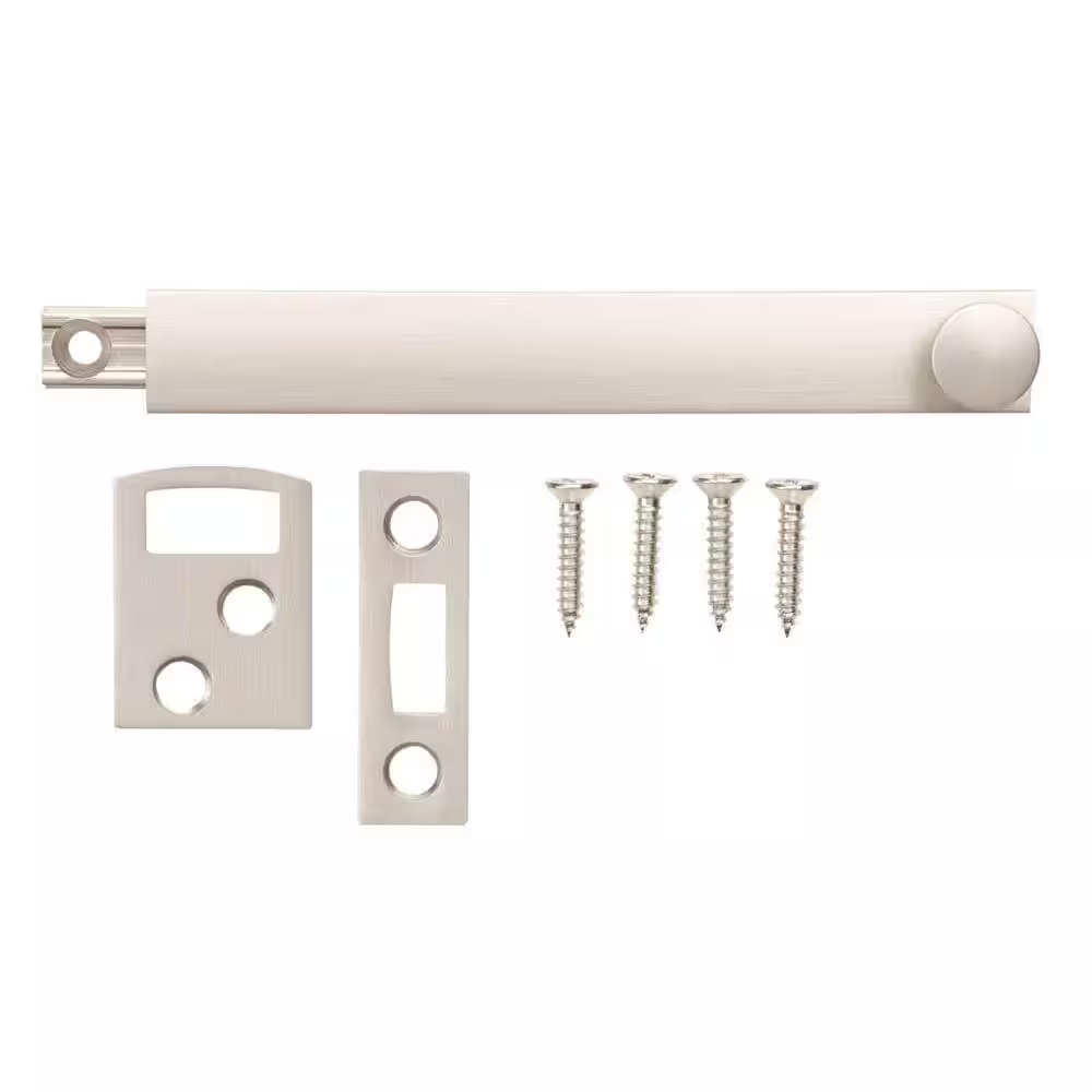 Everbilt 4-Inch Satin Nickel Surface Bolt and Strike Plate for Secure Entry Door Locking
