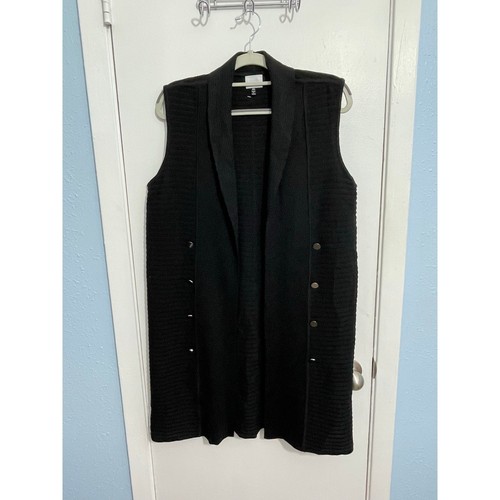 Ming Wang Sweater Vest XS Black Long Length Wool Blend Knit Preppy Twee NWT