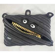 ZIPIT Grillz Monster 3-Ring Pouch Pencil Case Black Gold Teeth Jumbo Case School