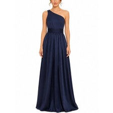Vera Wang WHITE One Shoulder Navy Blue Maxi Gown Dress Size 2 Formal Evening