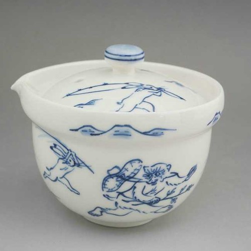 Kyoto ware, Kiyomizu ware, Sometsuke Chojugiga, Hohin teapot, Ceramic bean paste - Picture 1 of 6