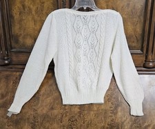 Women's Large Lightweight Ivory, Fancy Knit, Open-Weave Sweaater- Long Sleeves