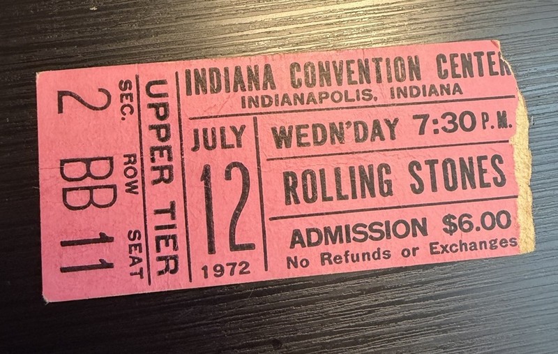 1972 The Rolling Stones Concert Ticket Stub Indianapolis Indiana Convention Vtg