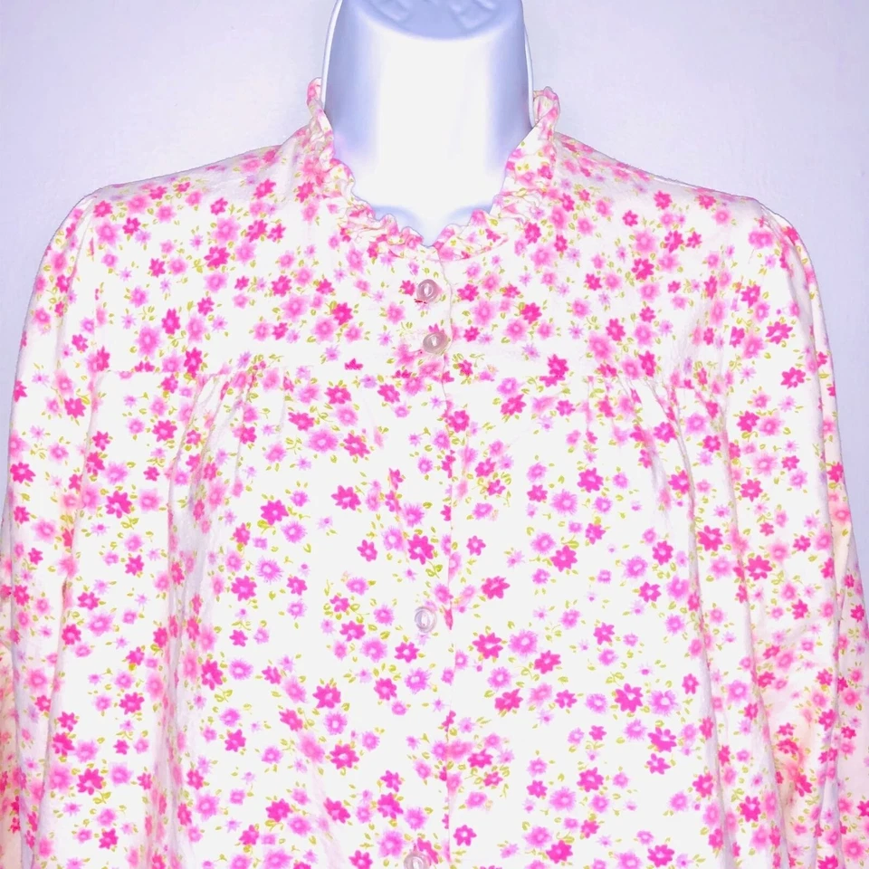 Pijama vintage para mujer S rosa floral manga larga parte superior inferior franela de algodón Foto 4 de 4