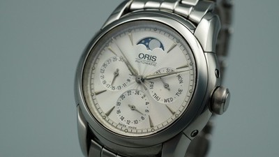 N MINT 1990s ORIS Artelier Complication 7554 Automatic Silver 37mm Mens Watch