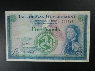 SCARCE 1961 ISLE OF MAN £5 BANKNOTE ORIGINAL aVF
