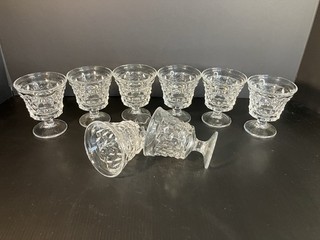 Set of 8 Fostoria American Clear Oyster Fruit Cocktail Glass Stems 3 1/2”