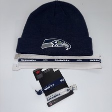Bundle SEATTLE SEAHAWKS Football BEANIE BLUE TEAM HEADWEAR NFL & Hair Band, Ties