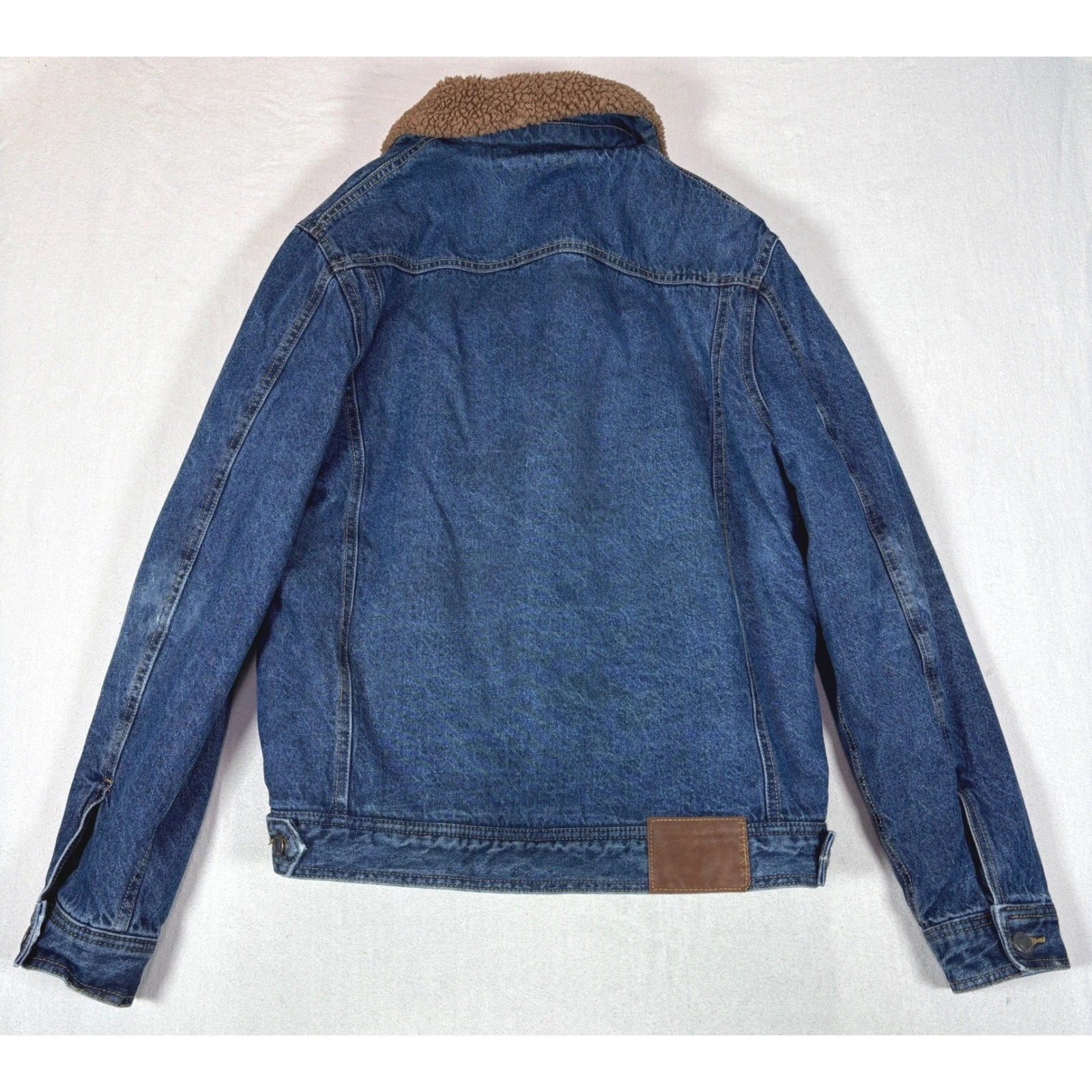 Topman Mens Blue Denim Borg Fleece Lined Sherpa Trucker Jacket Size Medium M image 8