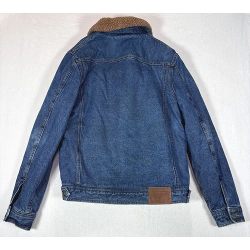 Topman Mens Blue Denim Borg Fleece Lined Sherpa Trucker Jacket Size Medium M image 8