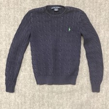 Ralph Lauren Sweater Boys Small Blue Cable Knit Cotton Pullover Long Sleeve