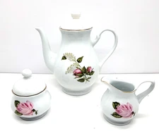 Vintage Korona White & Gold Teapot, Creamer, & Sugar Set – Poland