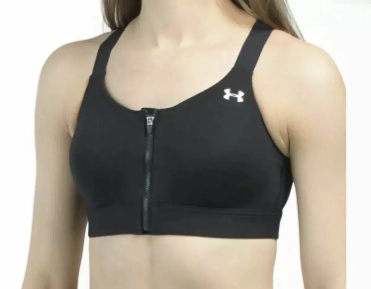 NEW UNDER ARMOUR Eclipse High Impact Zip Front Bra- 34A Black Free