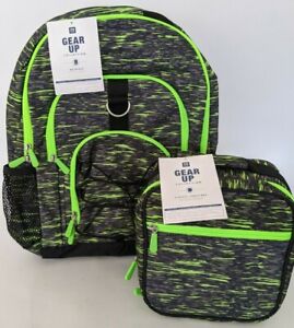 NWT Pottery Barn PB Teen Gear Up backpack /& lunch box gray /& neon green static
