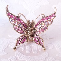 Pink Butterfly Hair Claw On Gold Plated Metal Clip Summer Hairstyle Accessories Pink Butterfly Hair Claw On Gold Plated Metal Clip Summer Hairstyle Accessories