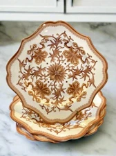 4 Indian Red Spode Luncheon Plates Serpentine Square 9” ESTATE FIND RARE