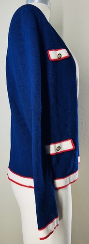 Jaylon New York blaue Vintage Strickjacke rot-weißer Besatz Goldknöpfe - Bild 3 von 6