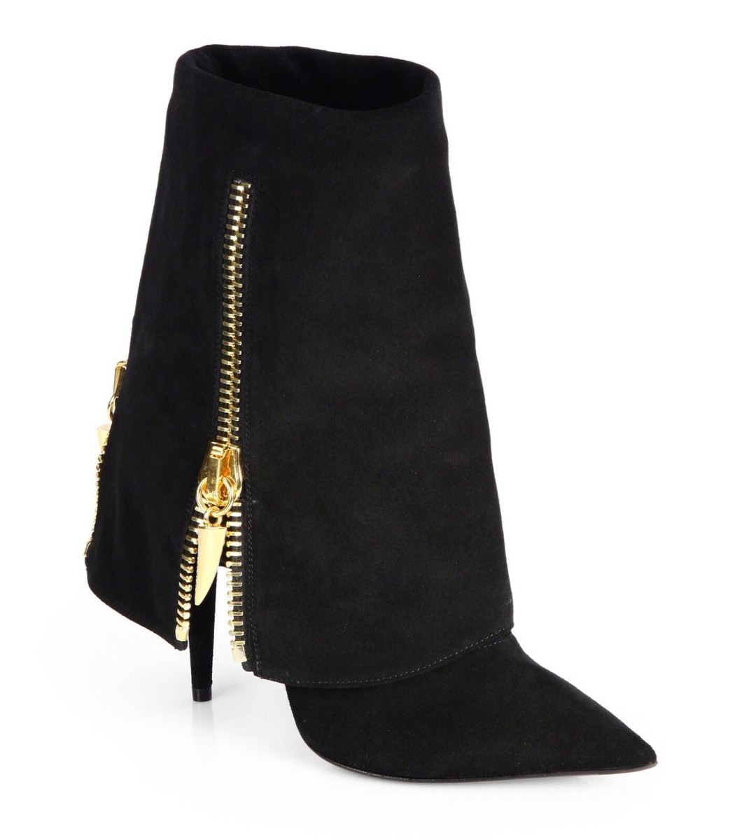 New Giuseppe Zanotti Black Fold-Over Suede Mid-Calf Zipper New Giuseppe Zanotti Black Fold-Over Suede Mid-Calf Zipper