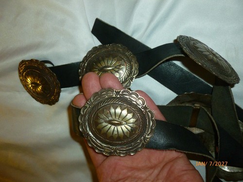 Vintage Navajo Concho Belt .925 Silver Native American Signed GD 7pc 300g - Picture 11 of 15