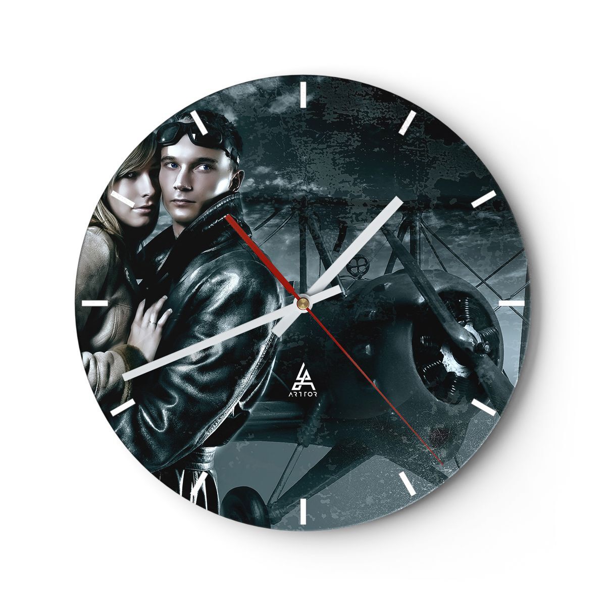 Reloj de Pared 40x40cm Reloj de Vidrio Amor pareja aviónica avion avión clásico