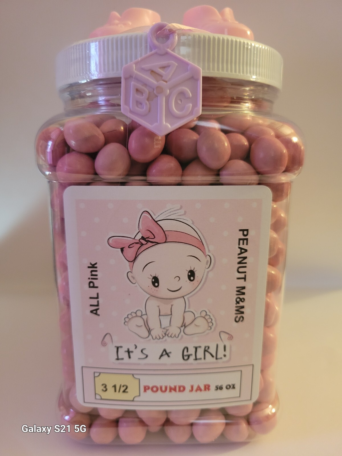 Peanut M&M's - Pink - 3.5 Pounds - Baby Shower - Pink Bag - Full Size Card