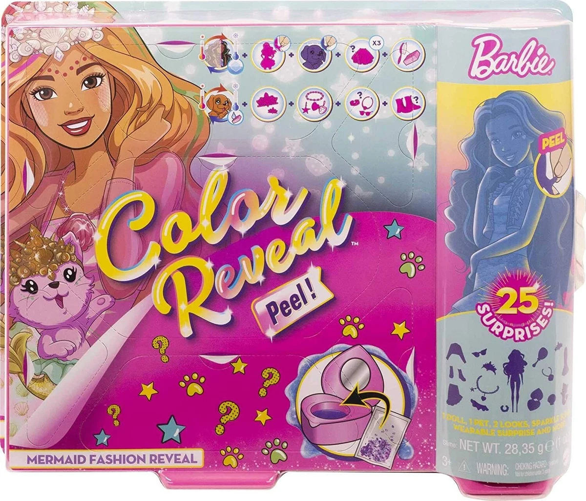 Barbie Color Reveal Peel Doll Set w/ 25 Surprises Mermaid Fantasy  Transformation