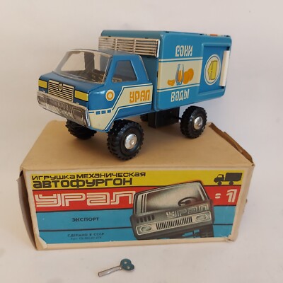 Vintage 1970s  USSR Wind Up Litho Tin Toy Truck URAL + BOX + Excellent